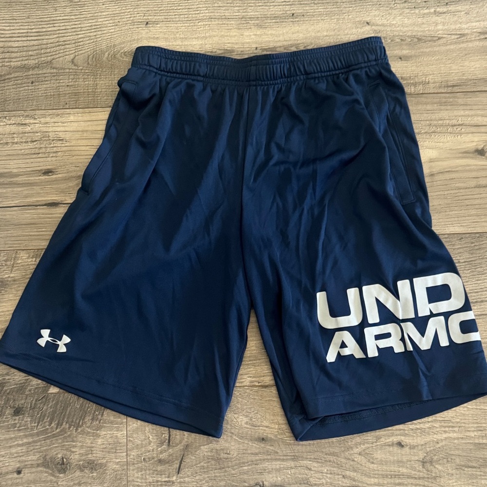 Under Armour Navy Athletic Performance Shorts with White Logo